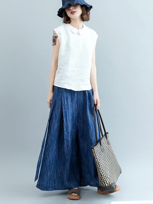Simple Solid Color Lapel Cap Sleeve Vest Top