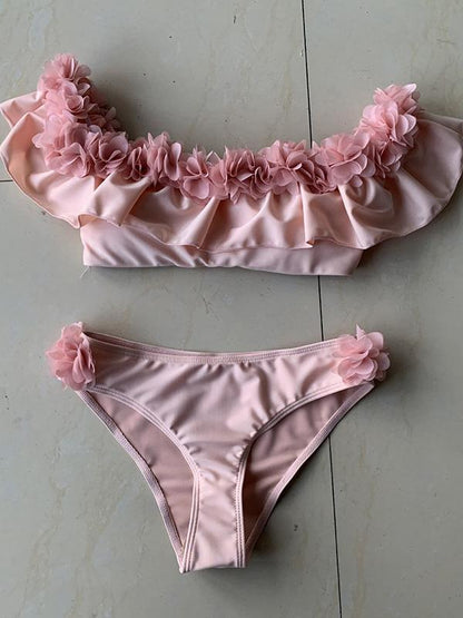 Falbala Flower Decoration Bikinis Swimwear