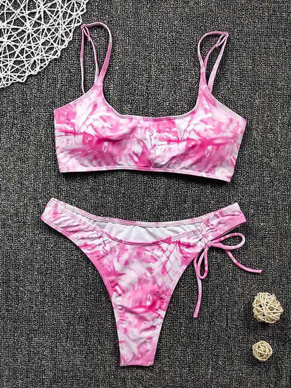 Spaghetti-Neck Tie-Dyed Bikini Swimsuit