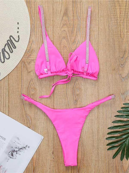 Gorgeous Embellished Triangles Split Bikini Swimsuit