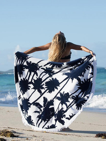 Popular Leaf Pattern Tassels Round Beach Mat Yoga Mat
