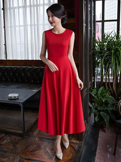 Two Pieces Red Ao Dai Long Cheongsam