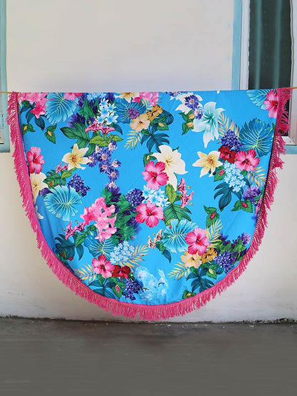 Floral Printed Tasseled Round Beach Mat