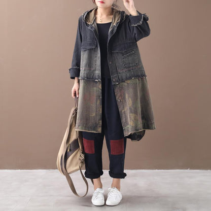 Buykud Retro Leaf Printed Burr Spliced Coat