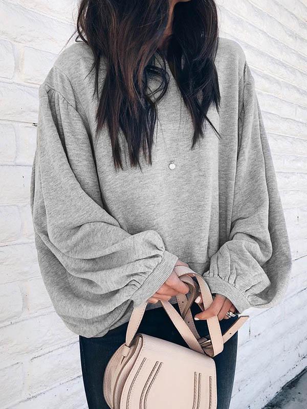 Loose Casual Plain Lantern Sleeve Sweatershirt
