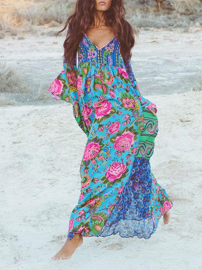 Flared Sleeves V-neck Bohemia Dress