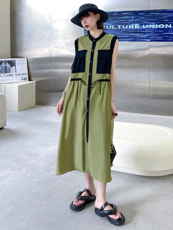 Original Sleeveless Drawstring H-Line Midi Dress