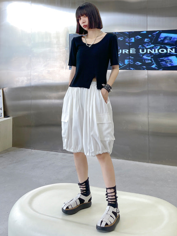 Stylish Loose Elastics High Waisted With Pocket Short Knickerbockers