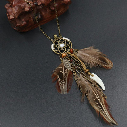 fashion retro hollow feather decoration pendant horn tassel Necklace
