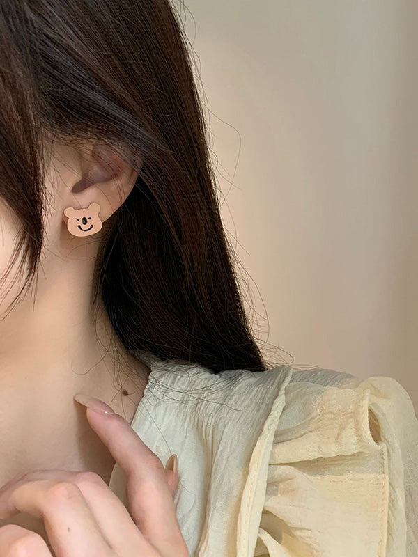 Cute Cartoon Smile Bear Printed Earrings