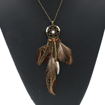 fashion retro hollow feather decoration pendant horn tassel Necklace