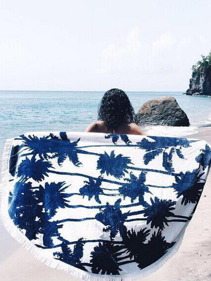 Popular Leaf Pattern Tassels Round Beach Mat Yoga Mat