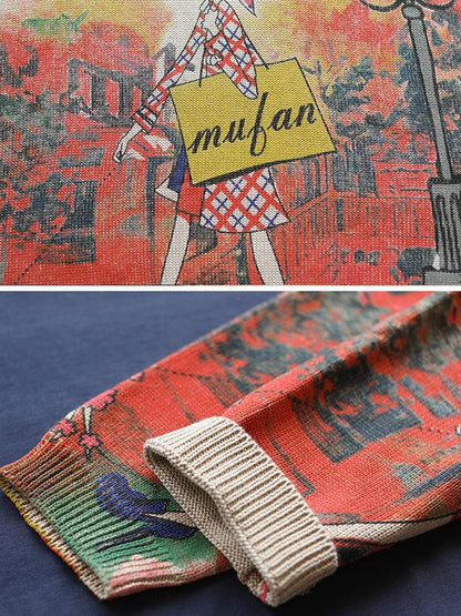 Buykud Simple Natural Comfortable Print Knitted Shirt