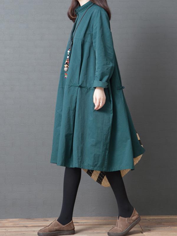 Plus Size Loose Solid Shirt Midi Dresses