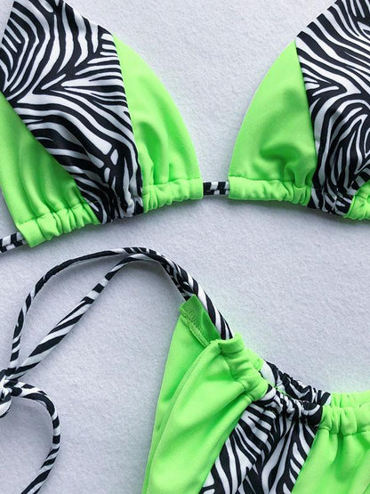 Lace Up Contrast Scrunch Bikini Set