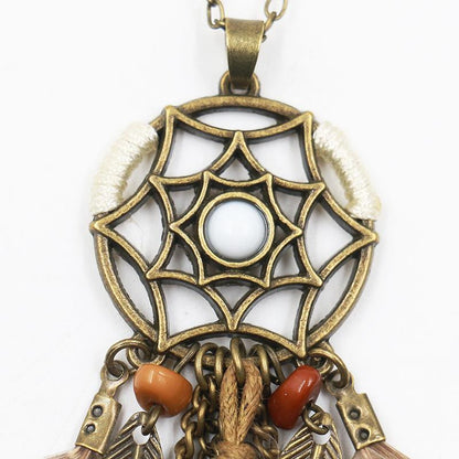 fashion retro hollow feather decoration pendant horn tassel Necklace