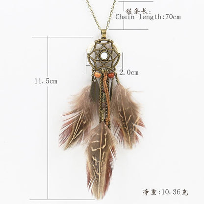 fashion retro hollow feather decoration pendant horn tassel Necklace