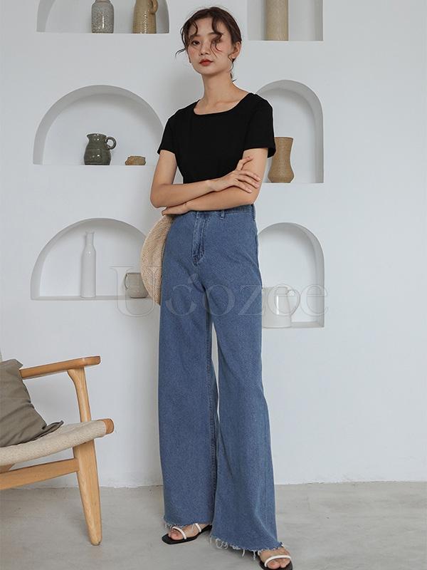 Casual Empire Column Wide Leg Jean Pants