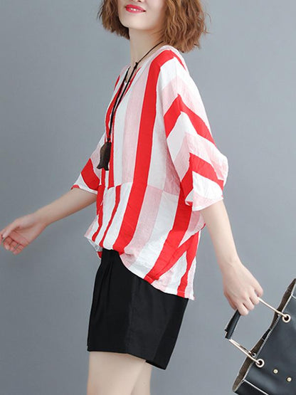 Loose Striped Batwing Sleeves Shirt