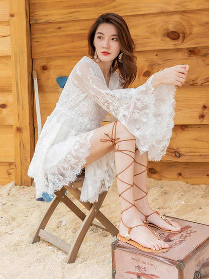 High Waist Loose Vacation Lace Mini Dress