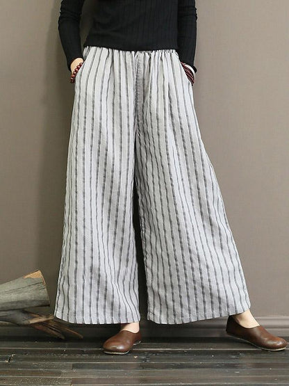 Linen Striped  Wide Leg Pants