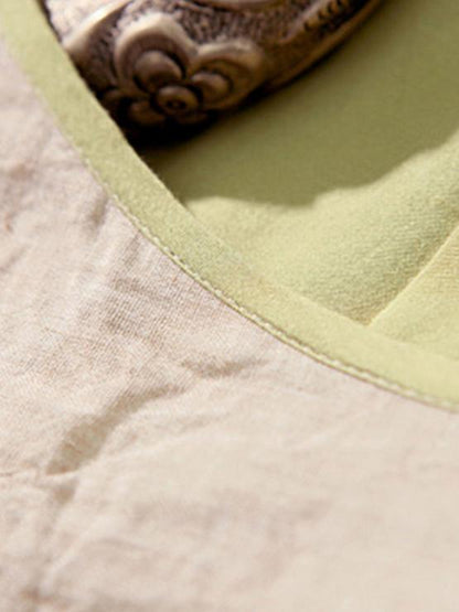 Embroidered Cropped Ramie Cotton Long Dress