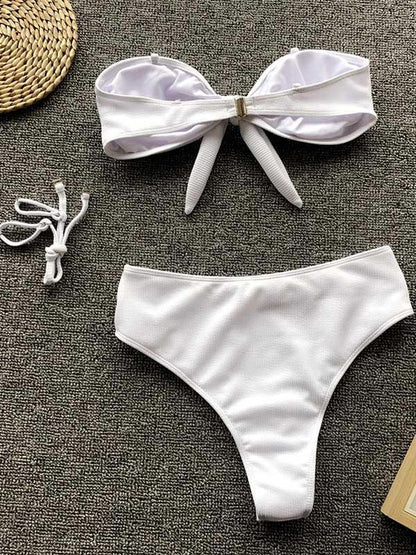 Leopard Print Bowknot High Waisted Bikini Swimsuit