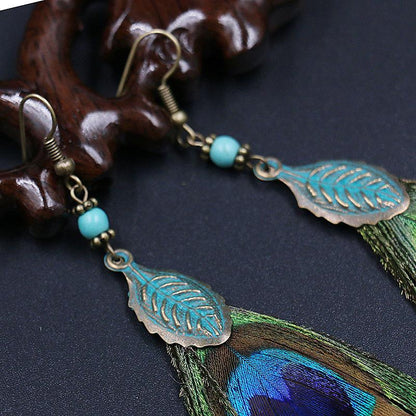 Feather earrings personality peacock hair tassel pendant retro earrings