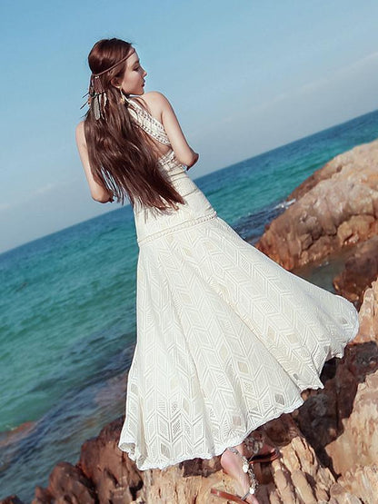 Bohemia White Halterneck Split-side Maxi Dress