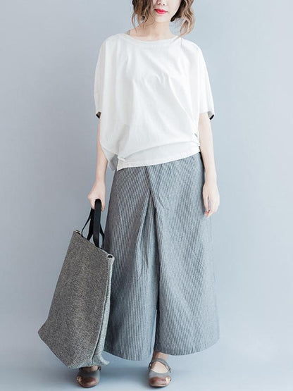 Loose Simple Gray Stripe Designed Pants