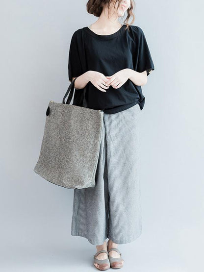 Loose Simple Gray Stripe Designed Pants