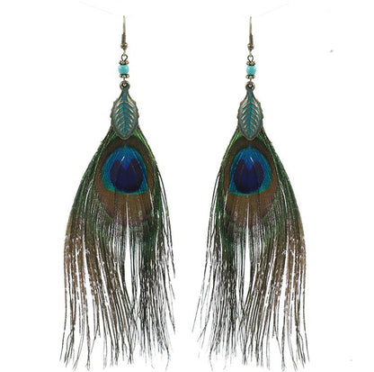 Feather earrings personality peacock hair tassel pendant retro earrings