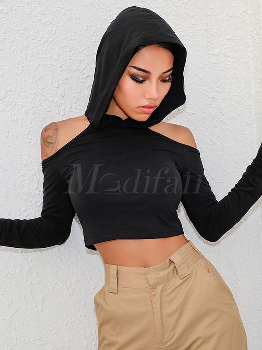 Hollow Black Short Hoodies&sweatshirt