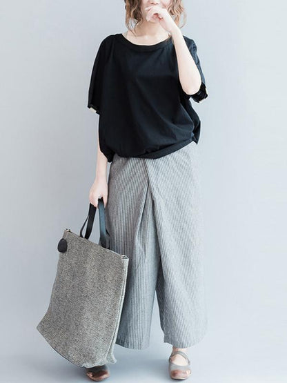 Loose Simple Gray Stripe Designed Pants