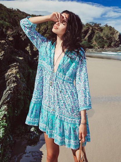 Floral V-neck Bohemia Mini Dress