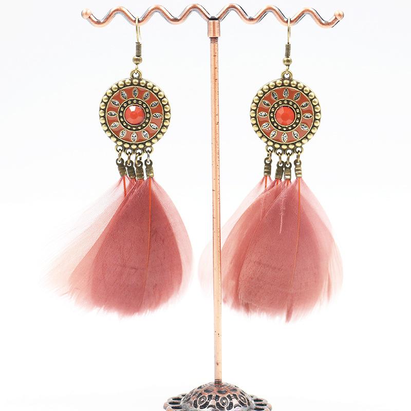 Alloy earrings female fluffy feather tassel long earrings