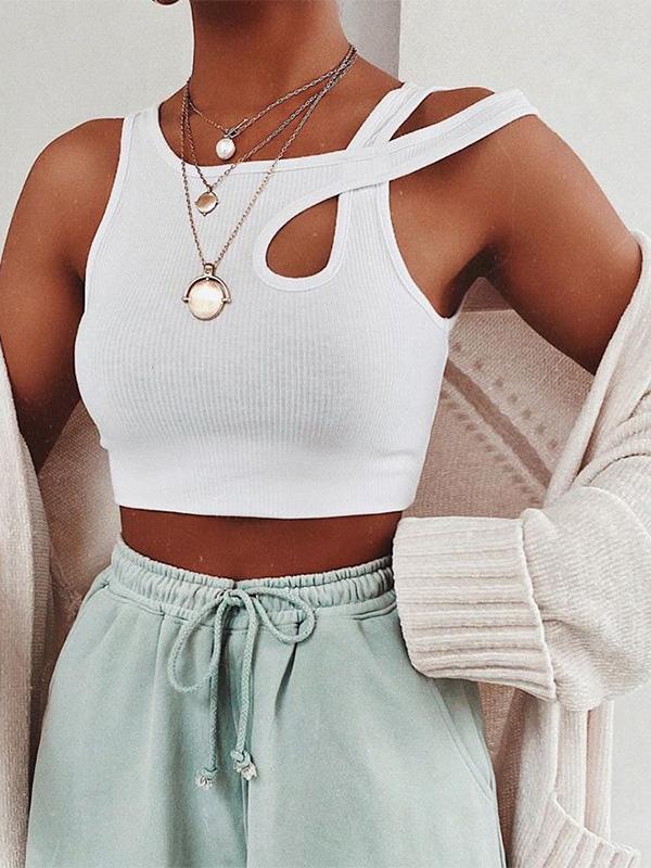 Wrap Solid Color Hollow Exposed Navel Tank