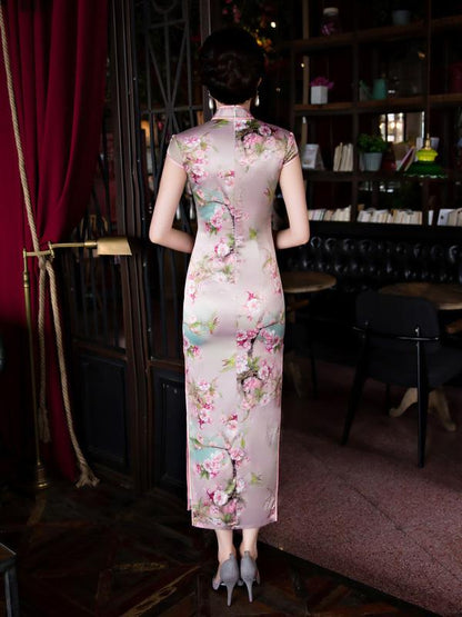Blossom Stand Collar Long Cheongsam Dress