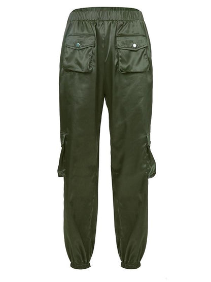 Solid Elastic Ankle Tied Cargo Pants