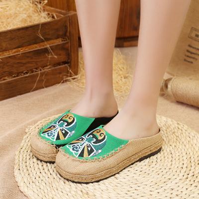 Peking Opera Mask National Wind Women's Shoes Manual Linen Straw Embroidered Slippers