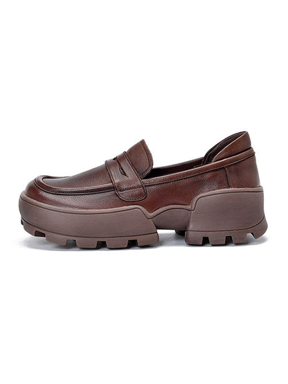 Vintage Cow Leather Low-Top Platform Loafers