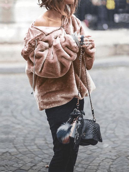 Fashion Solid Color Faux Fur Coat Tops