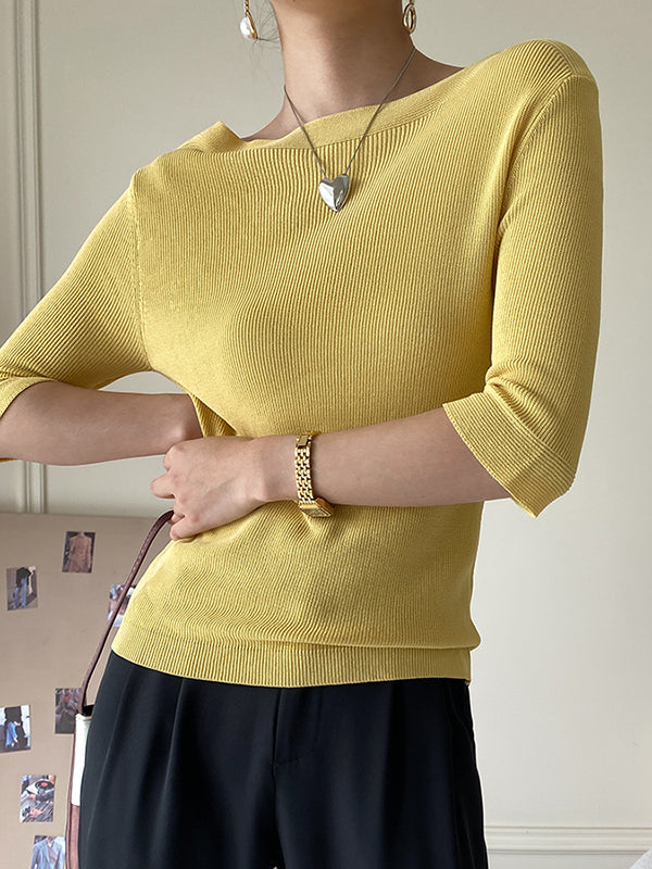 Original Simple Casual Solid Color Skinny Knitting T-Shirt Top