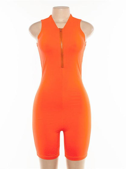 Zipper Wrap Sleeveless Gym Jumpsuit