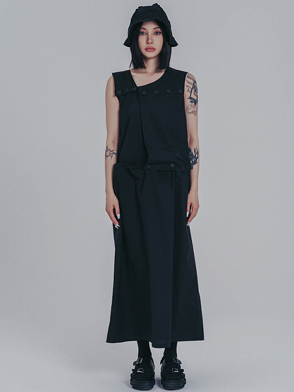 Original Sleeveless Solid Color Split-Joint H-Line Detachable Midi Dress
