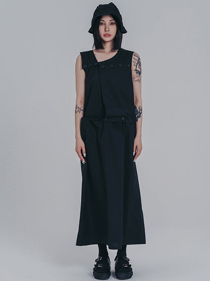 Original Sleeveless Solid Color Split-Joint H-Line Detachable Midi Dress