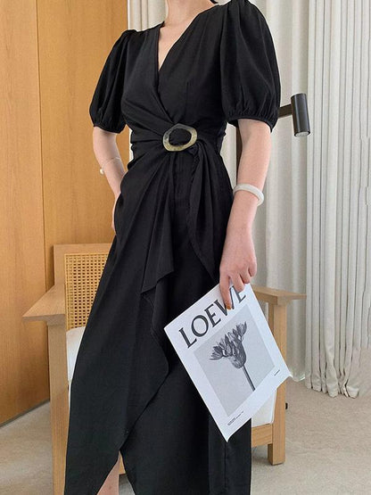 Elegant Puff Sleeve Long Dress