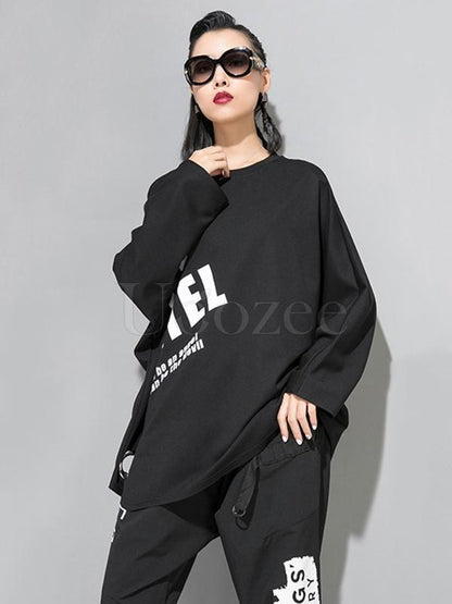 Casual Letter Printed Circular Hole Ribbon T-shirt