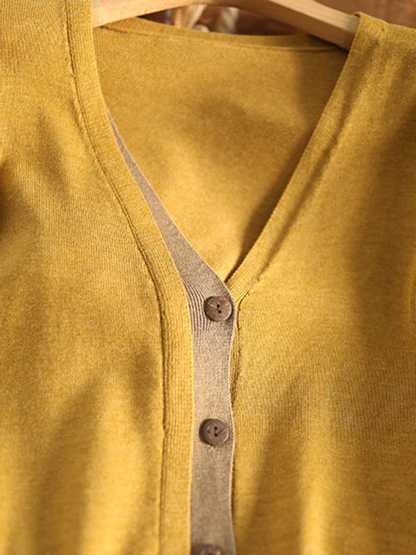 Simple Contrast Color Long Sleeves Cardigan Top