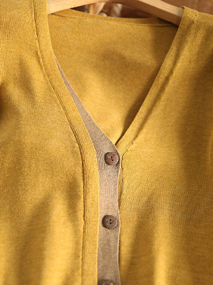 Simple Contrast Color Long Sleeves Cardigan Top